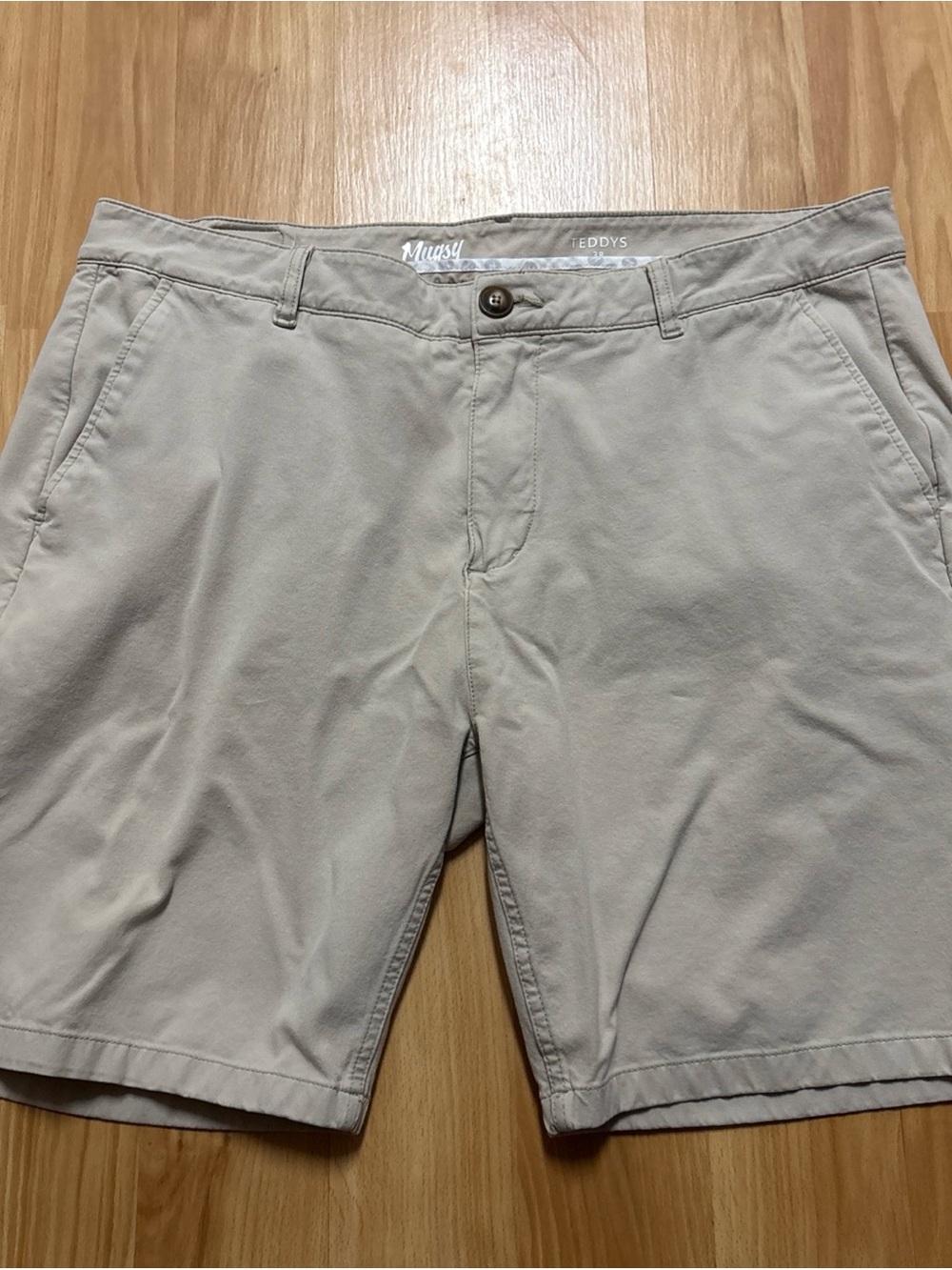 Mugsy Teddys Mens Chino Shorts 38 Khaki Stretch Regular Fit Mid Rise Casual